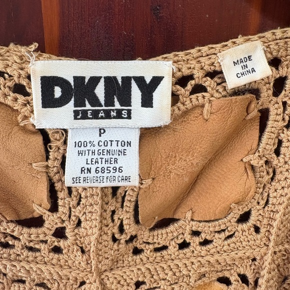 Vintage (90s) DKNY Jeans Crochet Patchwork Vest in Tan and Brown - Picture 4 of 12